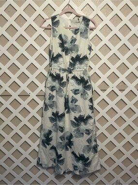 STYLEWE White Midi Dress with Blue & Black Floral Print